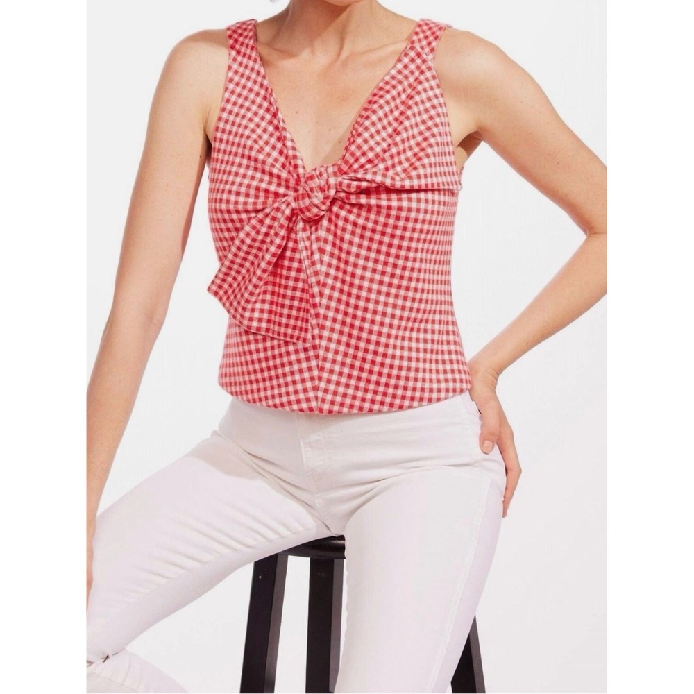 Eva Franco Red Gingham Plaid Bow Front V-Neck Tank Top GH9091AN Size S